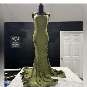 Elegant Olive Green Evening Gown